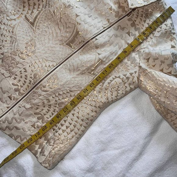 Chico's Cream/Gold Metallic Textured Lined Biker Jacket- 1(M) - Picture 7 of 13